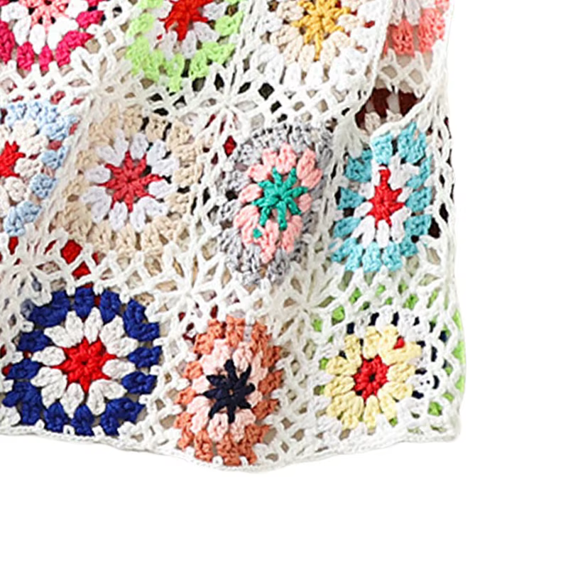 Hauts d'été sans manche pour femmes, débardeur coloré en tricot ajouré avec broderie au Crochet à la
