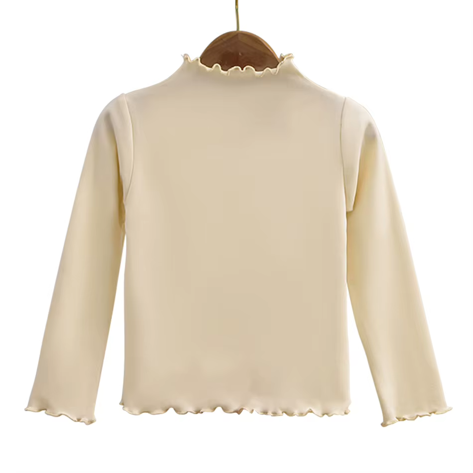 T-Shirt à manches longues pour filles, avec bords à volants, doux et chaud, hauts de couleur unie, m
