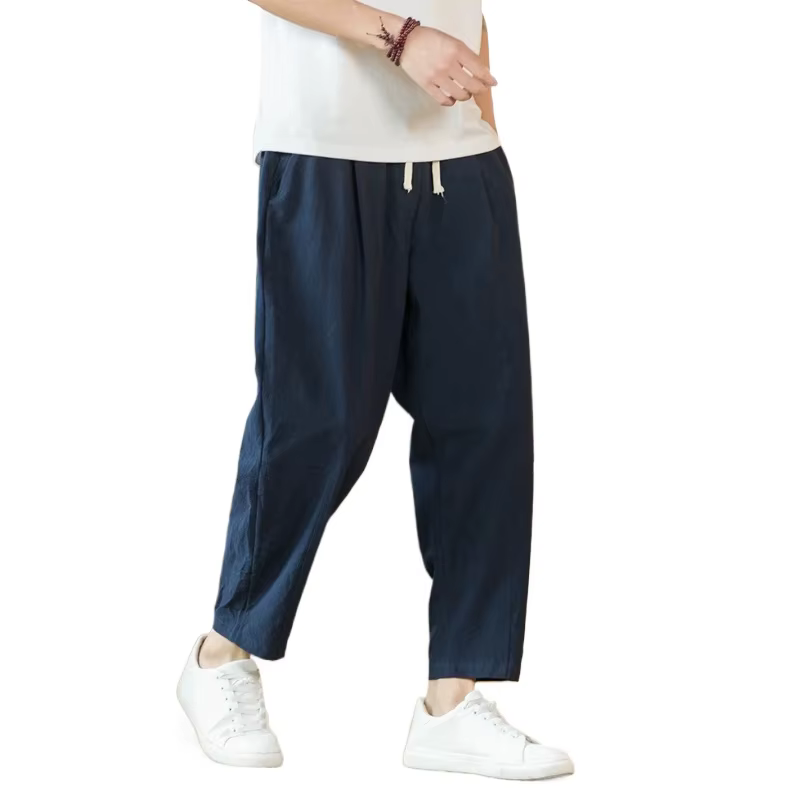 Pantalon en coton et lin pour homme, décontracté, solide, respirant, streetwear, droit, proximité, w