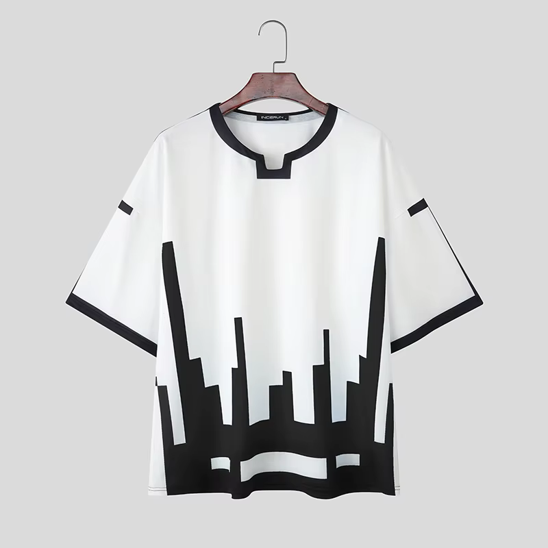 INCERUN hommes t-shirt à manches courtes impression lâche Style coréen mâle t-shirt hauts Streetwear