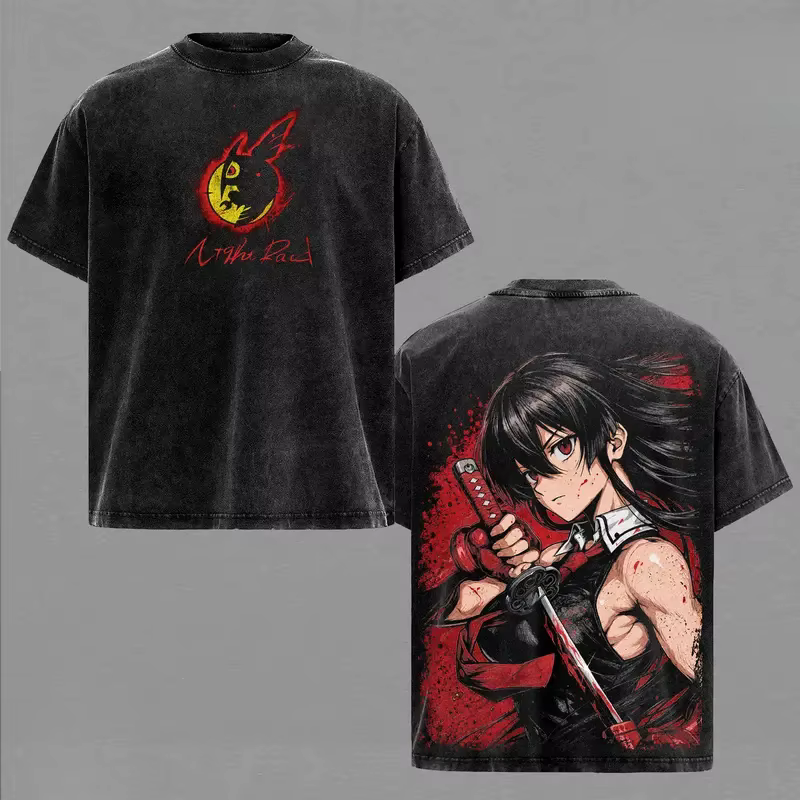 T-shirt imprimé Manga Akame Ga Kill Akame pour hommes et femmes, en coton lavé, Vintage, décontracté