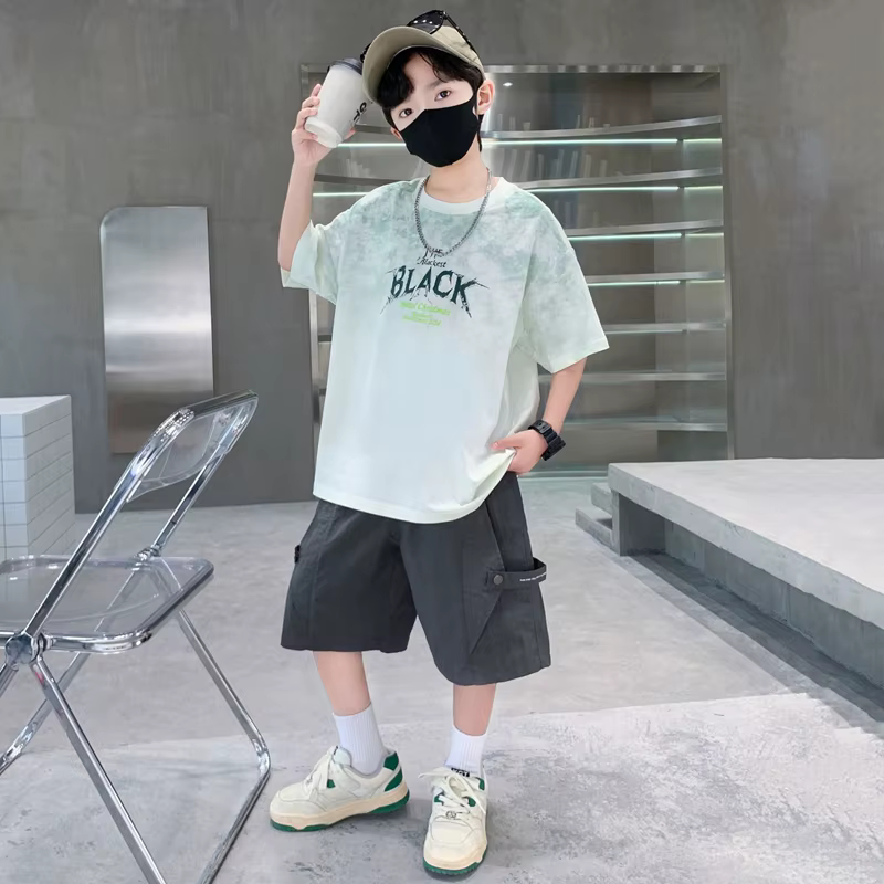 Ensemble 2 pièces d'été pour adolescents : T-shirt tie-dye à col rond et short cargo décontracté – T