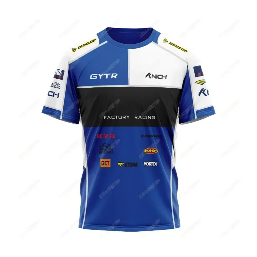 T-shirt bleu et blanc pour hommes, pour moto, motocross, VTT, pour équipe de course Yamaha, ne se dé