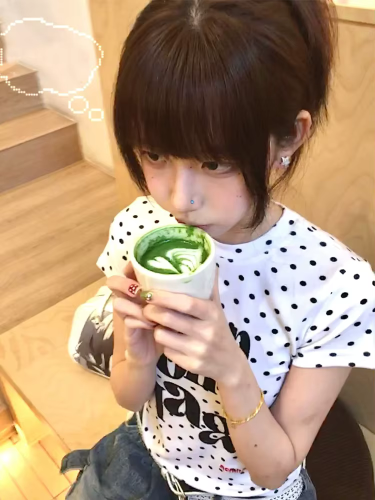 Tonngirls Harajuku imprimé graphique hauts femmes à manches courtes à pois T-shirt Y2k japonais Vint