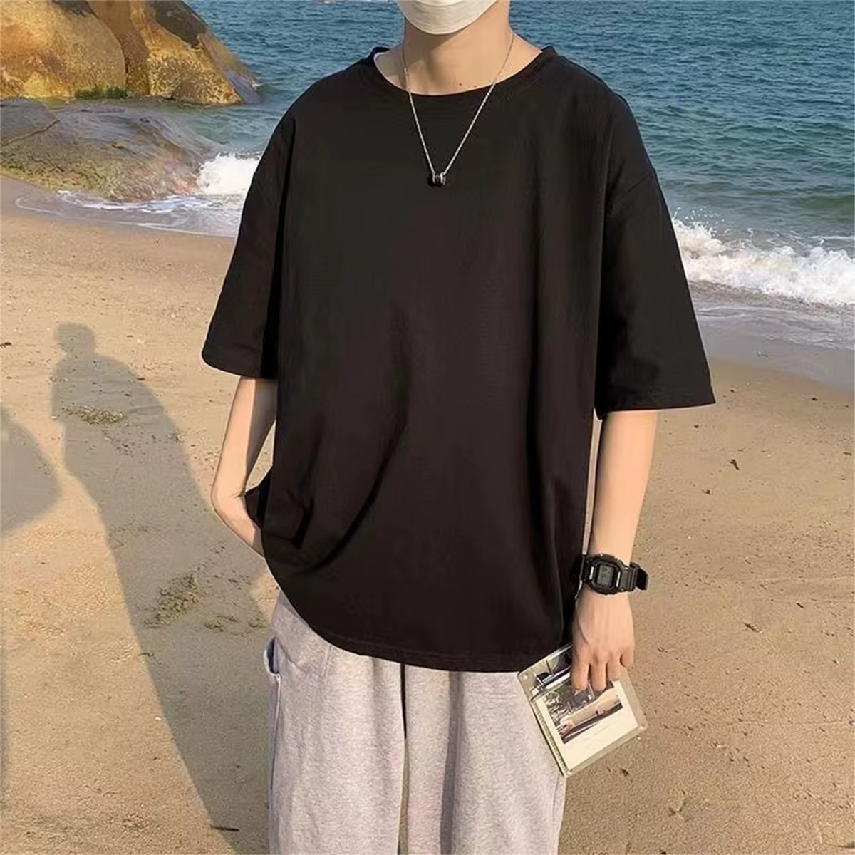 T-shirts en polyester uni pour hommes, t-shirts basiques décontractés, tops oversize de qualité, t-s