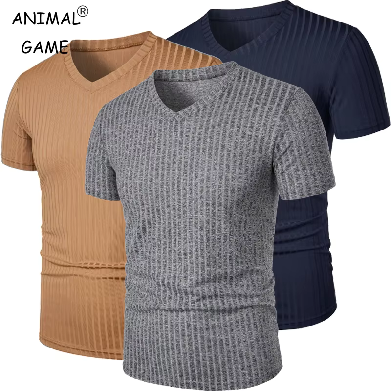 T-shirts musculaires à manches courtes pour hommes, col en V extensible, musculation, Streetwear lég