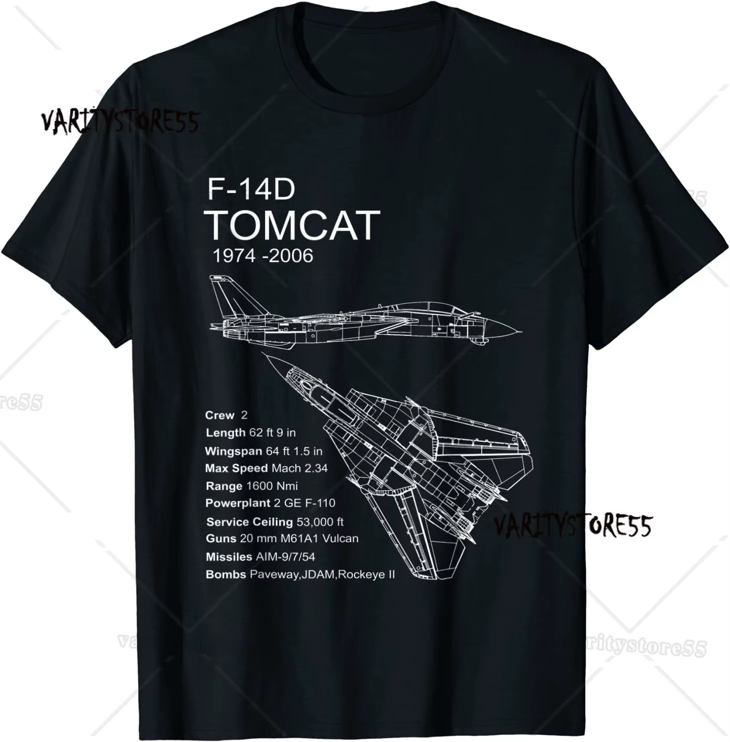 F-14 Tomcat F14 Avion Plan D'avion Schématique Hommes T-Shirt À Manches Courtes Casual 100% Coton O-