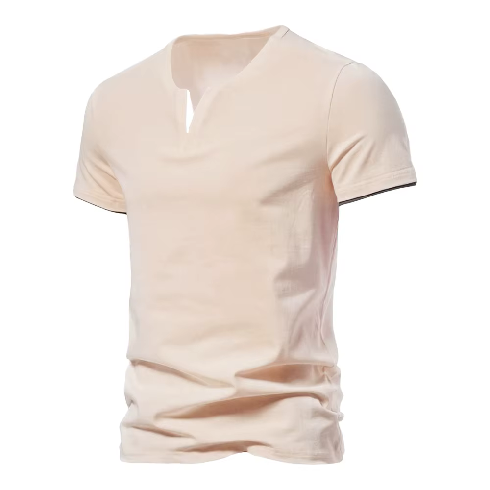 T-shirt Henley à manches courtes pour homme, col en V, décontracté, coupe ajustée, couleur unie, amp