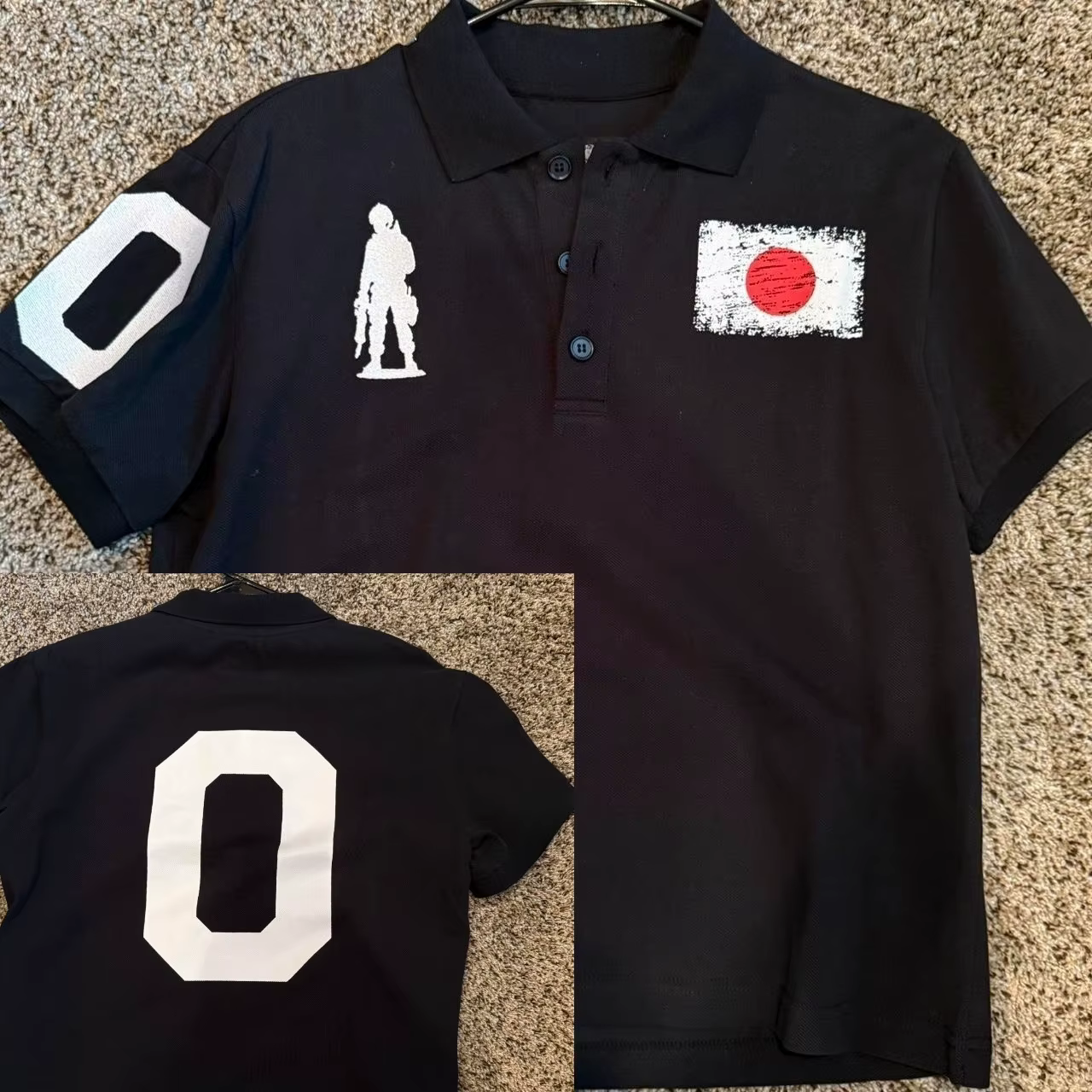 Polo pour homme noir, imprimé blchwhite, style rétro américain, mode minimaliste urbaine