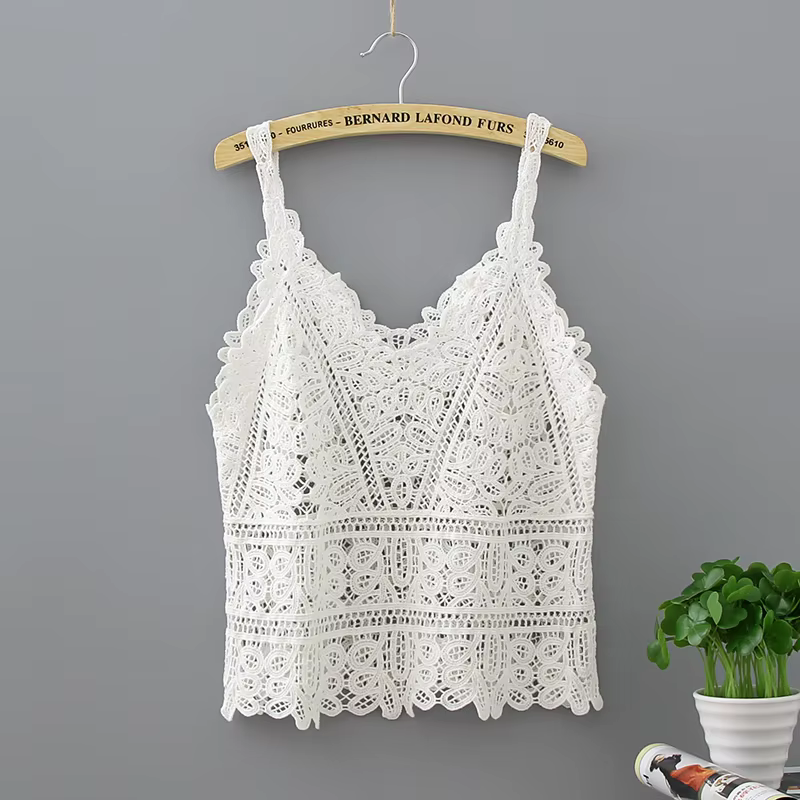 Débardeur en coton au Crochet pour Femme, Sexy, tricoté, ajouré, haut court, Vintage, dos nu, Camiso
