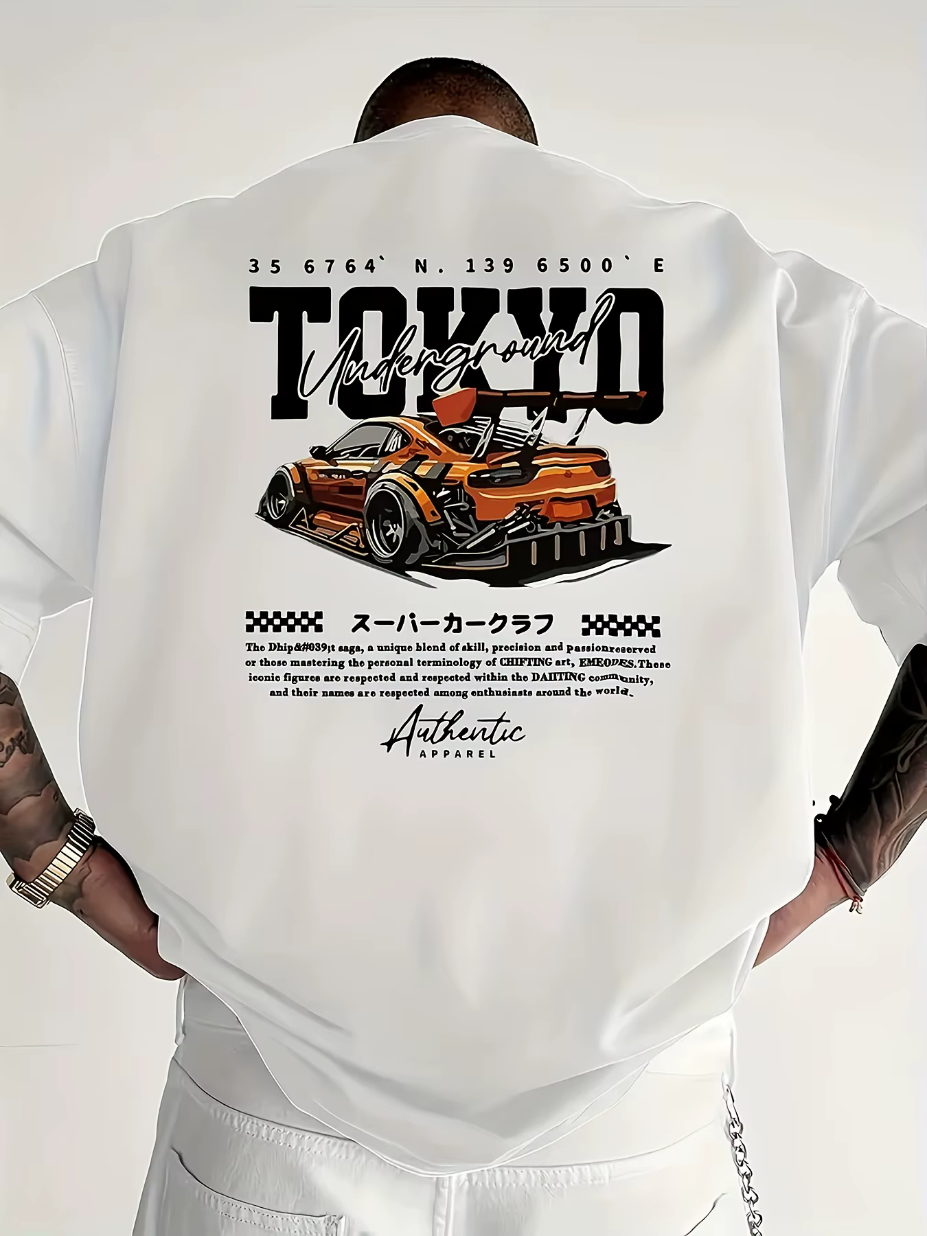 T-shirt pour homme élégant inspiré du JDM, avec graphisme de voiture Widebody et inscription « Tokyo