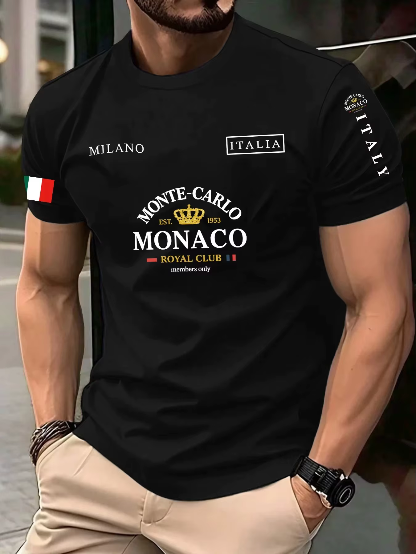 T-shirt unisexe 100 % coton à imprimé drapeau de Monaco, coupe décontractée, manches courtes, style 