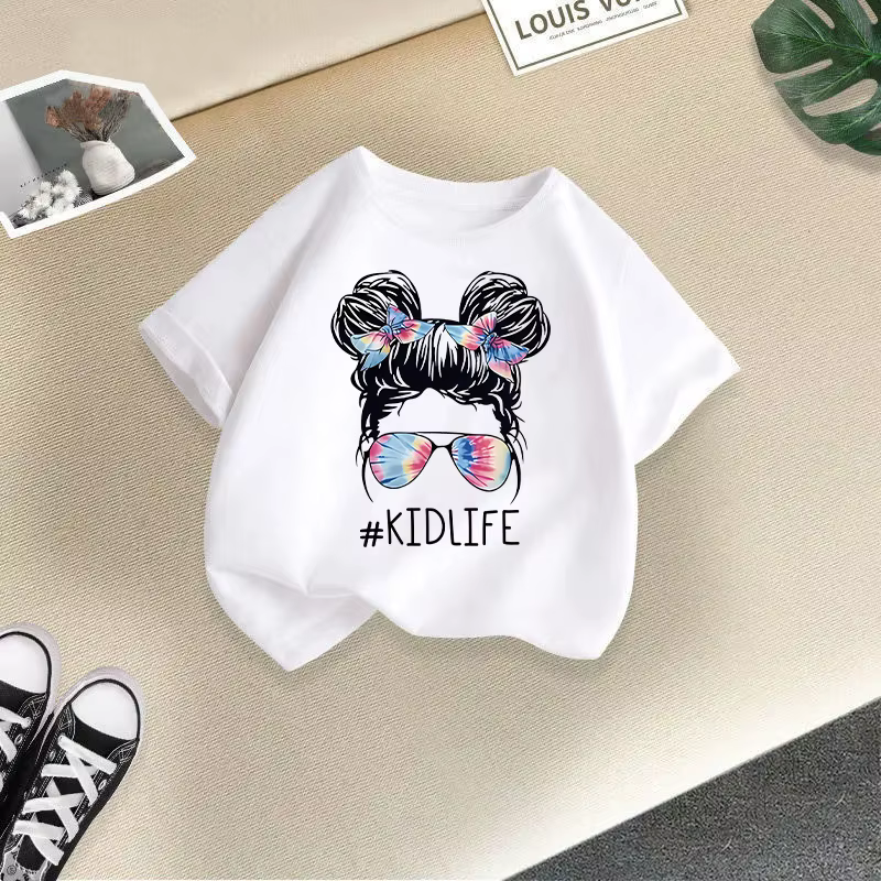T-shirt à manches courtes pour enfants, chemise imprimée comme une tête ronde, vêtements décontracté