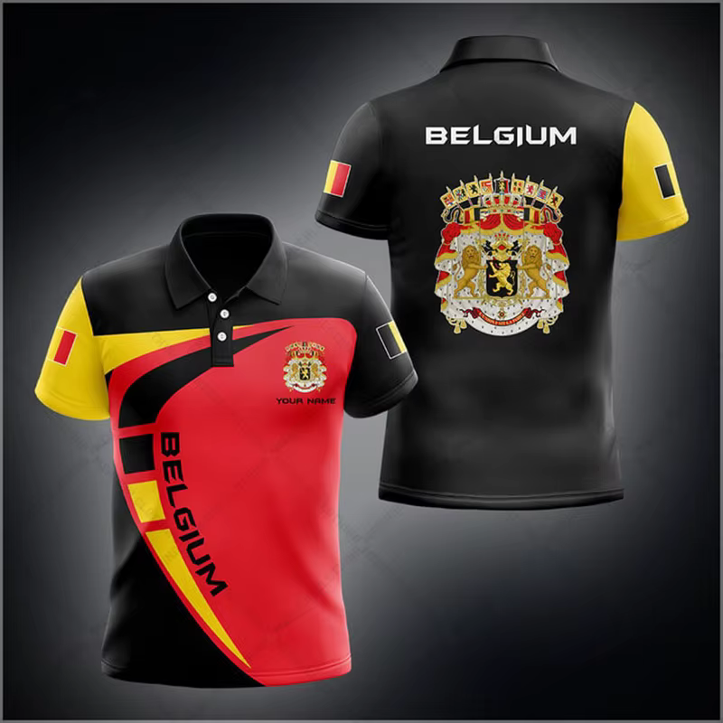 Polo personnalisé avec drapeau belge et motif flamboyant, décontracté d'été, unisexe, pull ample, ma