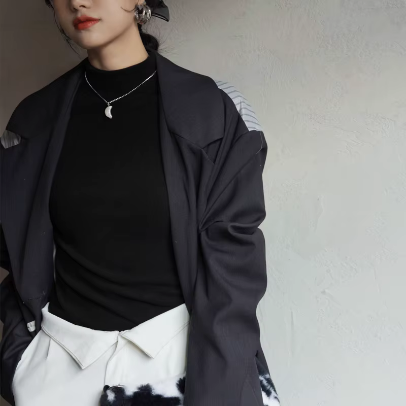T-shirt élégant à col montant et manches longues pour femme – Haut basique chaud automne-hiver, coup