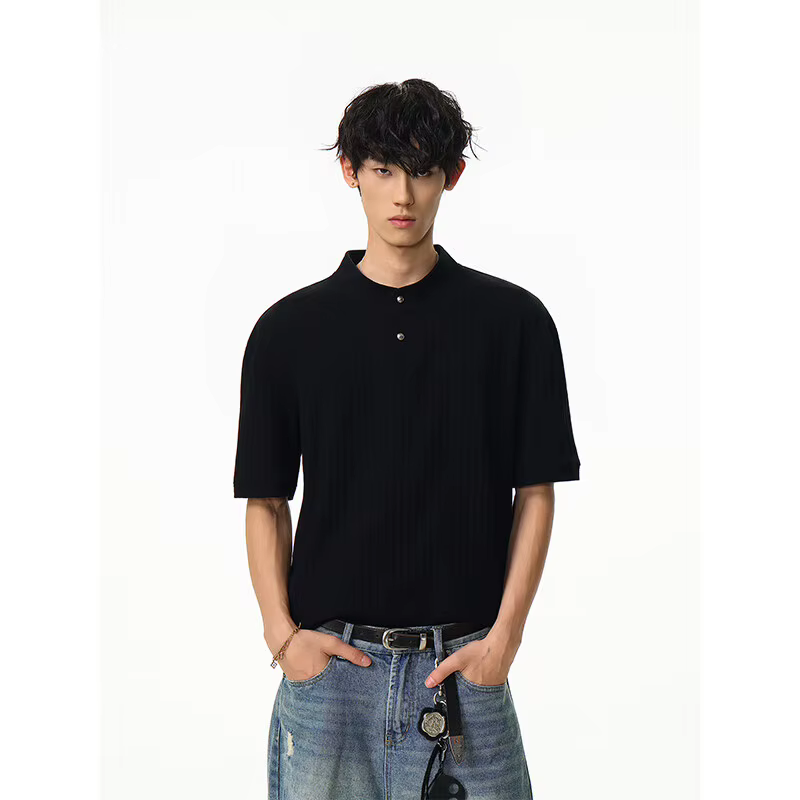 T-shirt à manches courtes pour hommes et femmes, col montant, respirant, confortable, décontracté, t