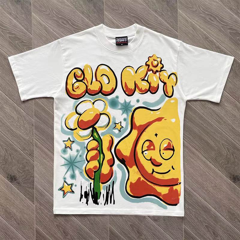 T-shirt Streetwear Punk pour Homme – Motif Masque Cartoon Glo Gang et Étoile – Coupe Ample Décontrac