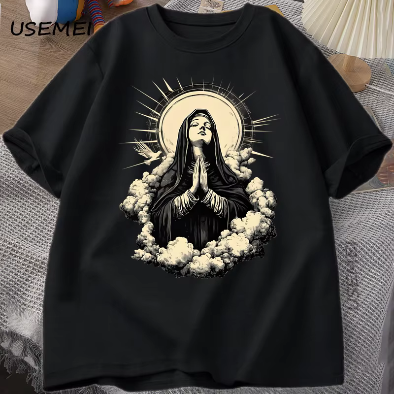 T-shirt chrétien vierge marie graphique T-shirt foi unisexe T-shirt noël ou pâques T-shirt coton à m