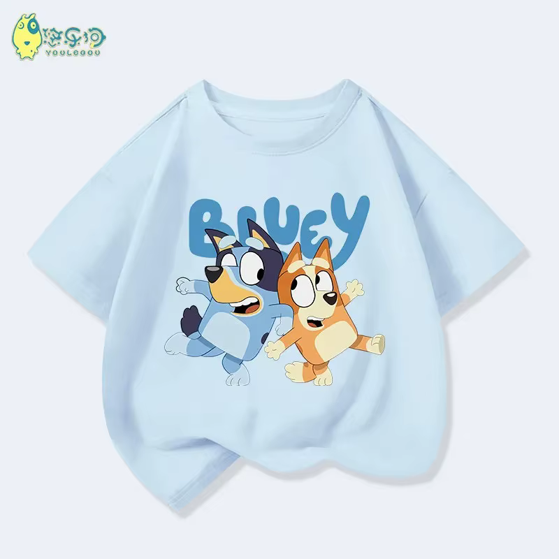 T-shirt Enfant Bluey Dessin Animé 2026 – Sweat-shirt Confortable à Manches Courtes Imprimé Anime Cha