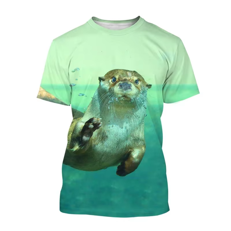 Populaire impression 3D Animal loutre T-shirt été hommes décontracté col rond T-shirt offre spéciale