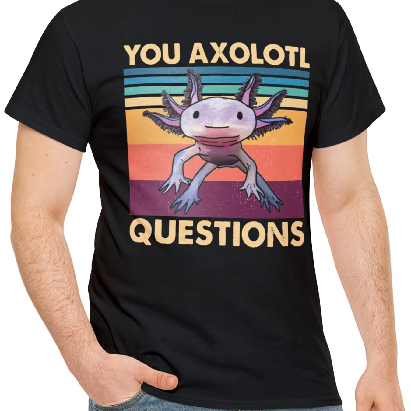 T-shirt imprimé dessin animé Axolotl pour hommes, t-shirt graphique décontracté et confortable pour 