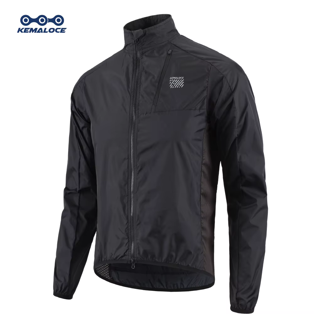 KEMALOCE veste de cyclisme coupe-vent hommes 2025 ultraléger à manches longues maillot de vélo noir 