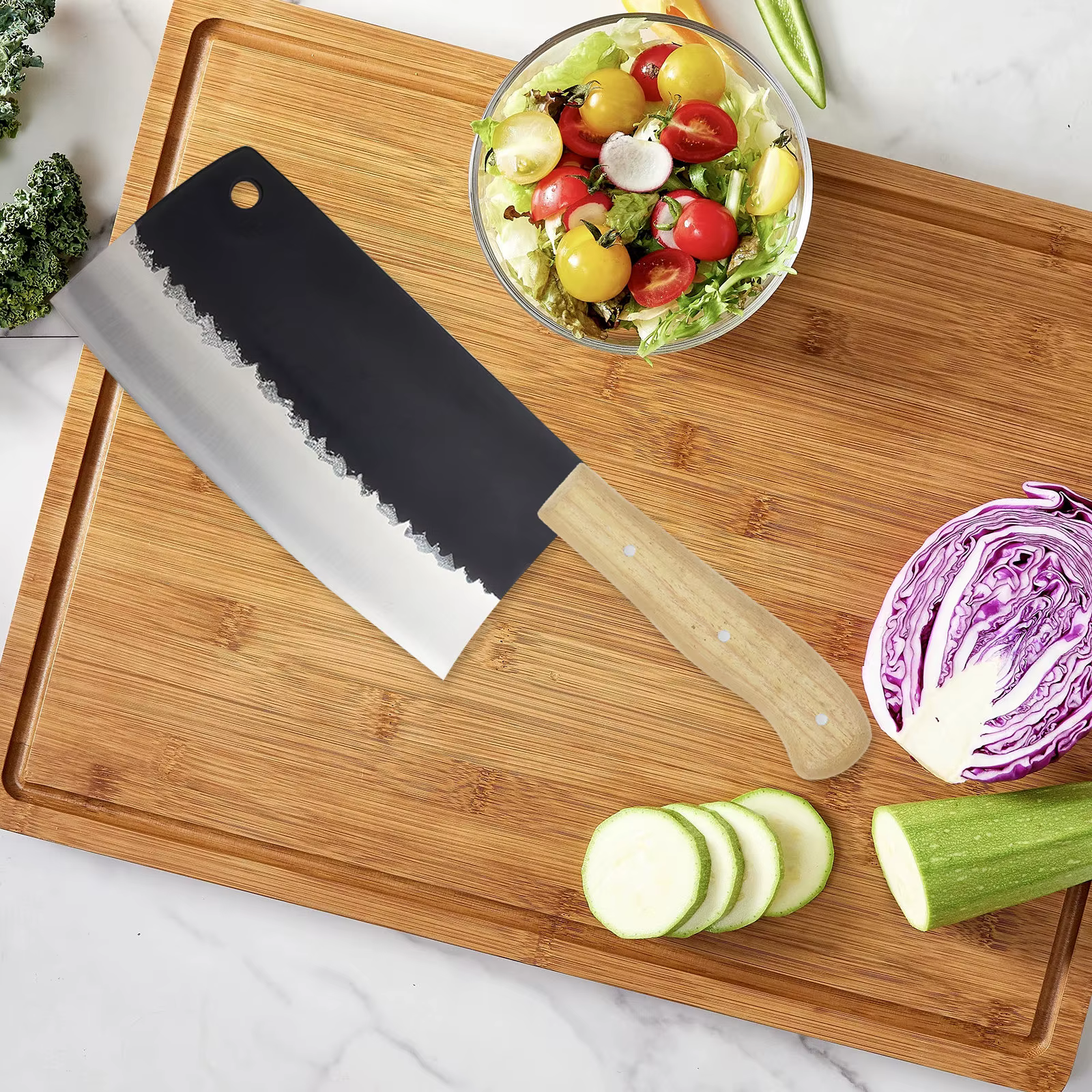 Couteau de cuisine japonais avec manche en bois massif, poignée classique de remplacement, ergonomiq