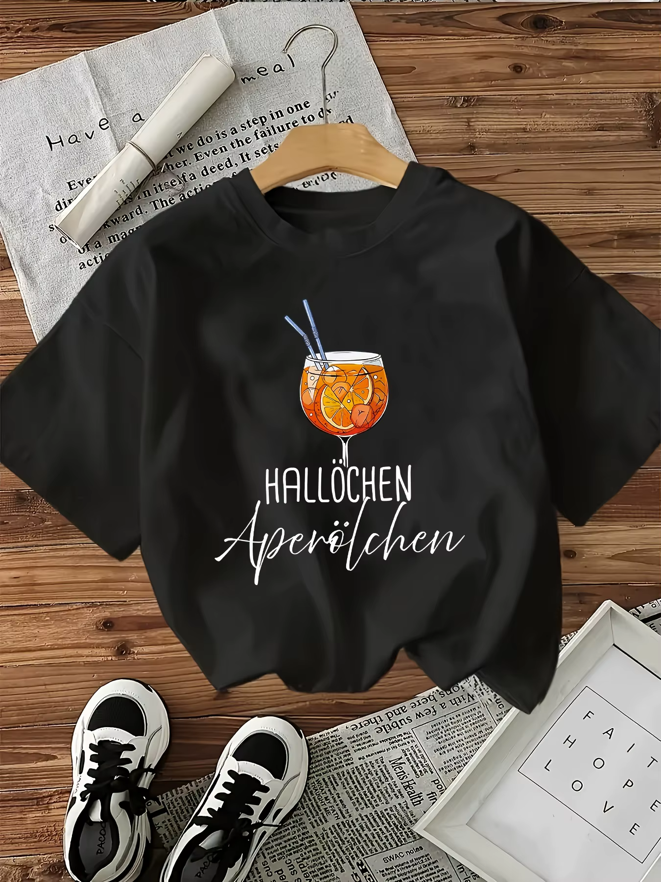 T-Shirt à manches pour femmes, avec graphique Orange, imprimé «HALLOCHEN Aperol Spritz», coupe blanc