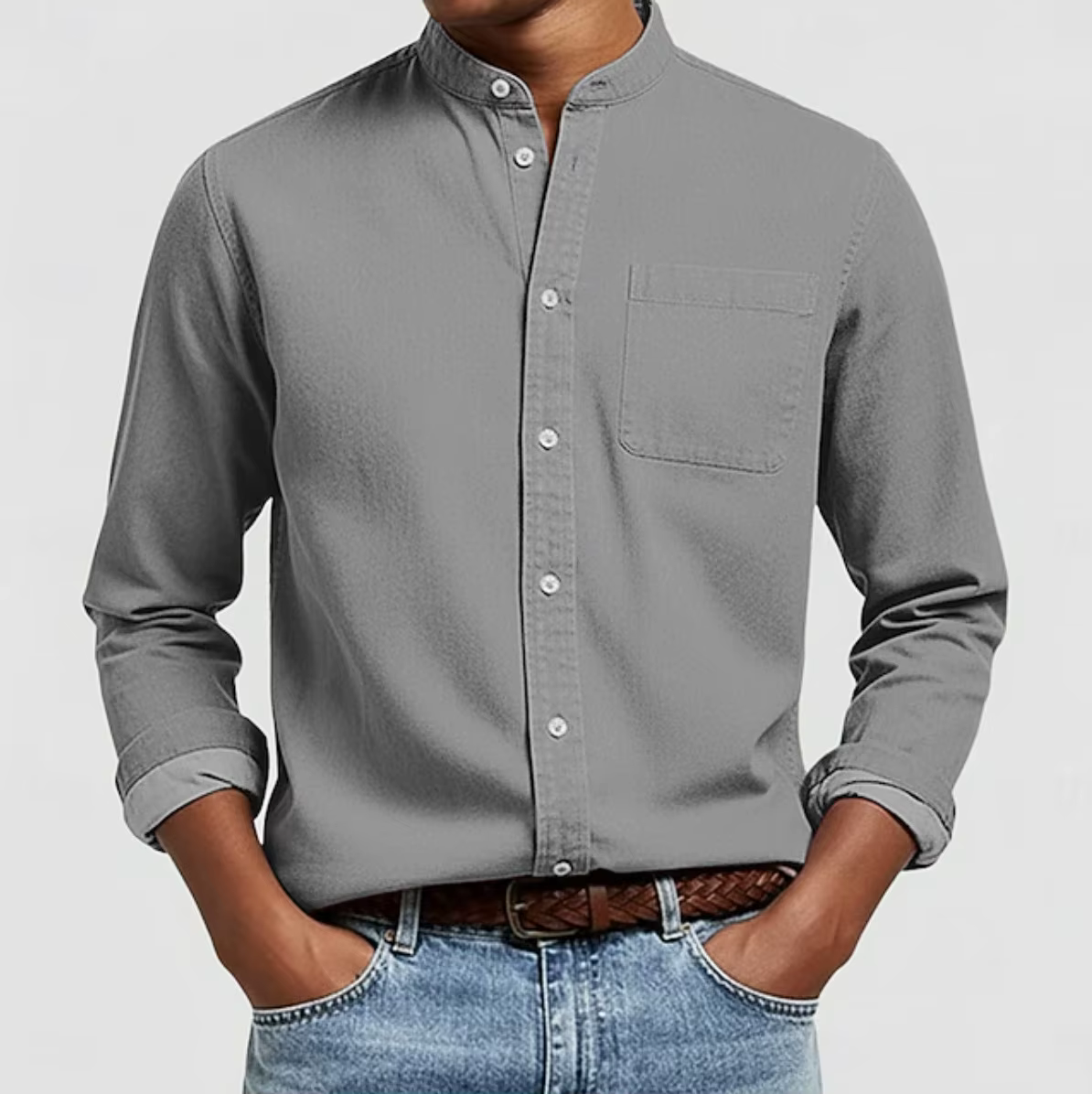 Chemise élégante pour homme à manches longues avec poche poitrine, chemise décontractée à revers pou