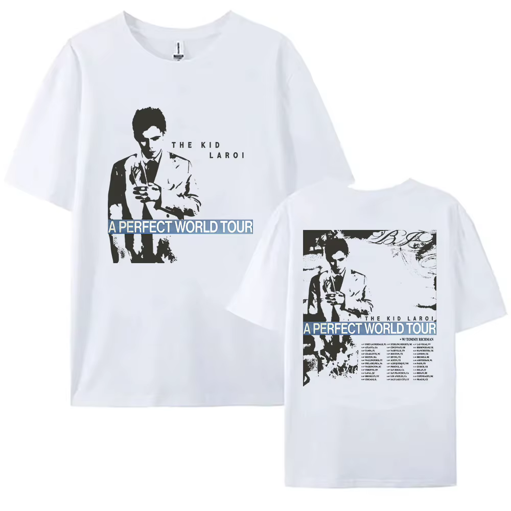 T-shirt A PERFECT WORLD TOUR 2026 THE KID LAROI Singer Design Print T-shirt pour femmes et hommes, v