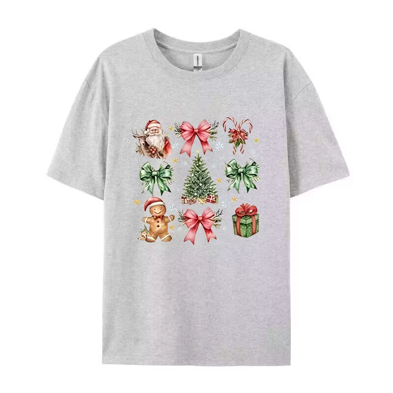 T-shirt à col rond imprimé joyeux Noël pour femmes, t-shirts graphiques, t-shirt à manches courtes,