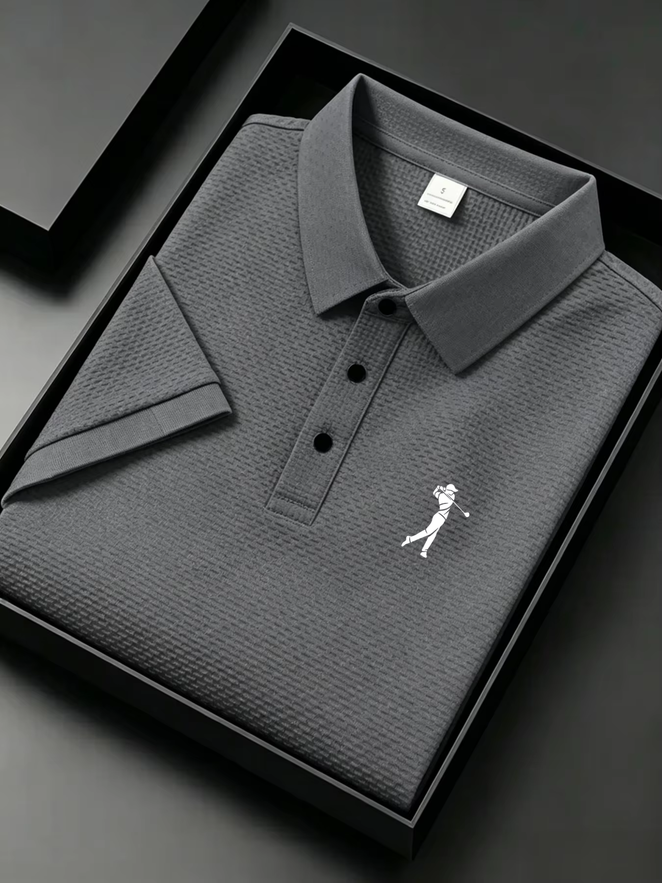 Polo jacquard pour homme avec silhouette de golfeur, tissu respirant à séchage rapide, décontracté, 