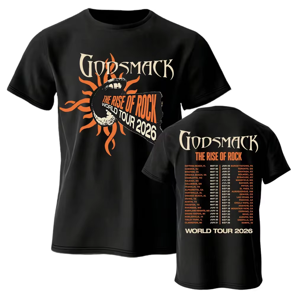T-shirt The Rise of Rock World Tour 2026 GODSMACK Design Graphic Merch à manches courtes en coton co