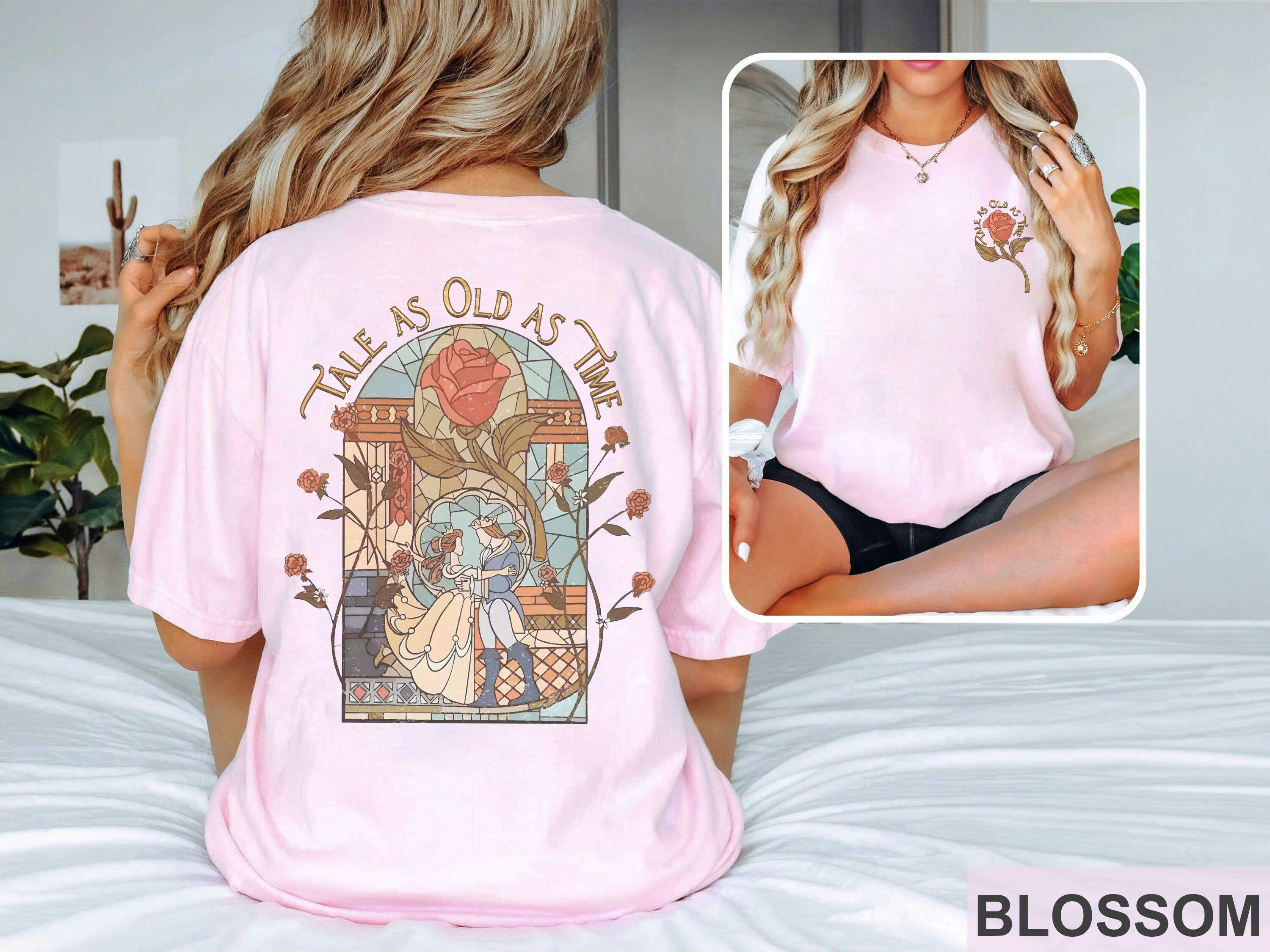 T-Shirt rétro Disney la Belle et la Bête pour femmes, Vintage, en coton, manches courtes, unisexe, S