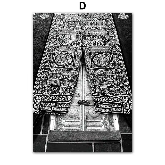 Tableau de paysage de mosquée islamique noir et blanc, toile d'art mural minimaliste, affiches de pe