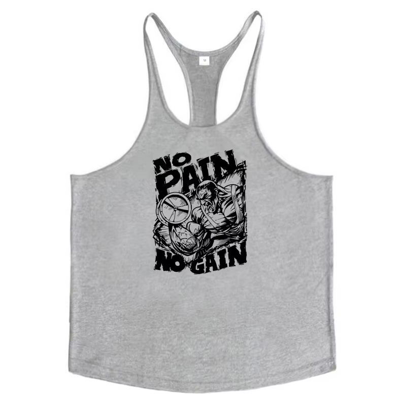 NO PAIN NO GAIN Imprimé Gym Fitness T-Shirt Hommes Musculation Sport Sans Manches Gilets Coton Respi