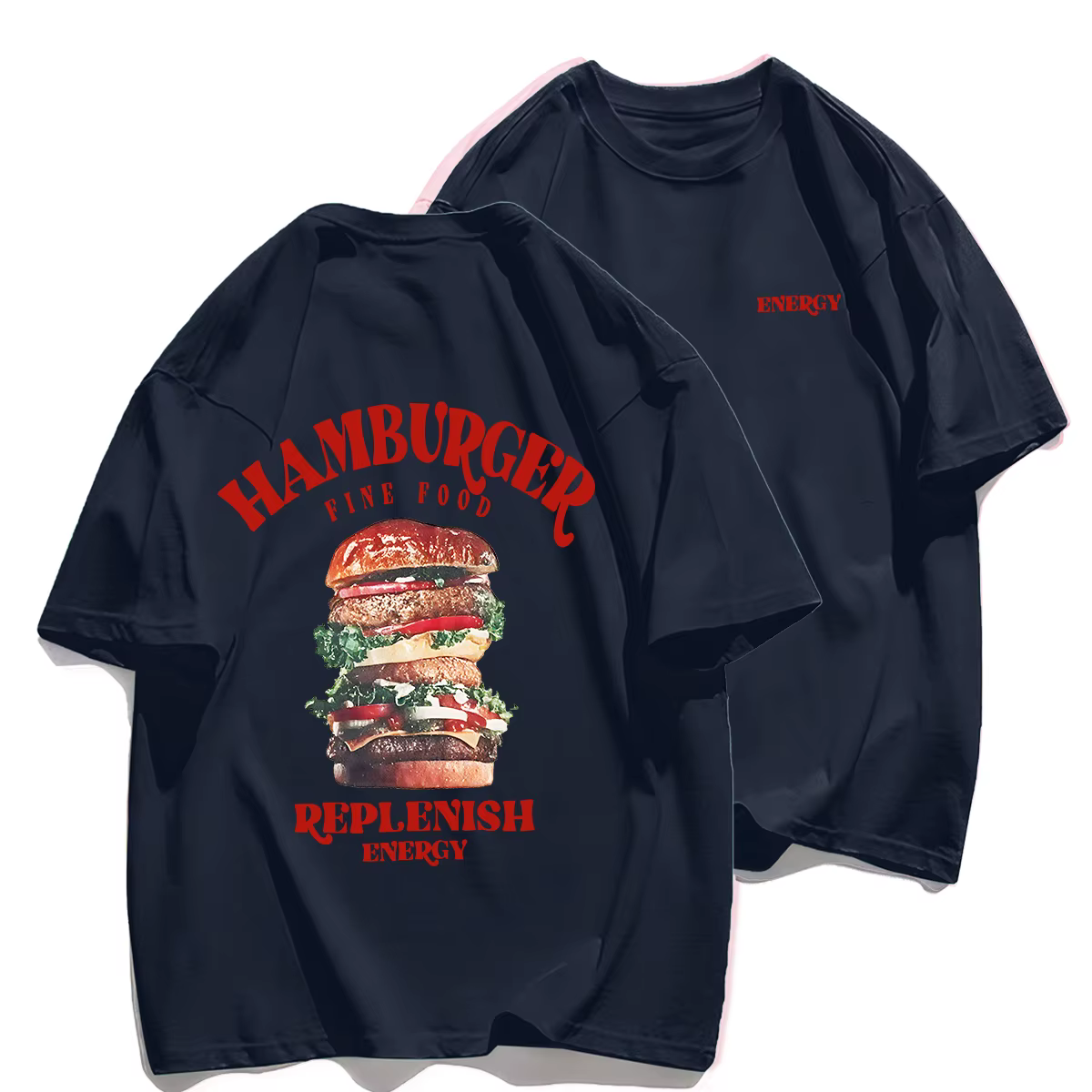 Un énorme Hamburger T-Shirt homme été confortable t-shirts respirant doux coton col rond haut multic
