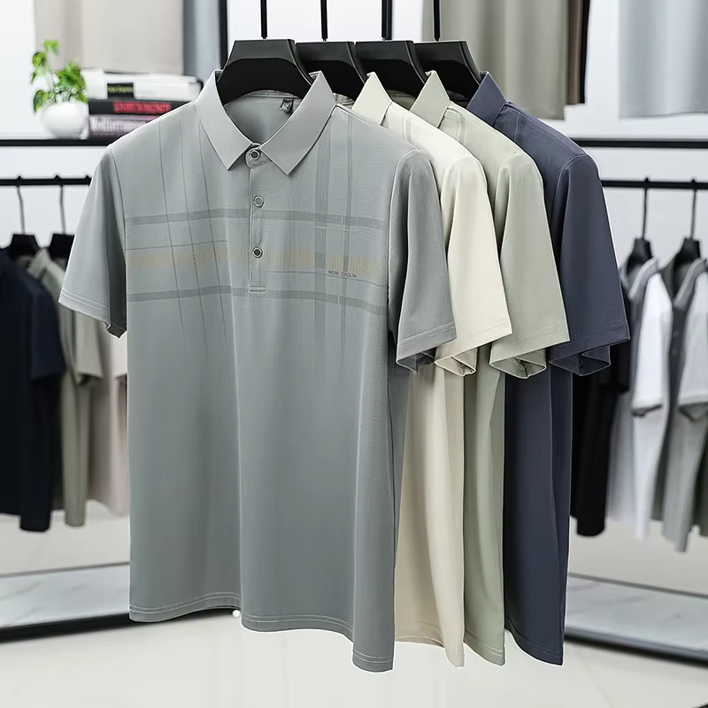 Polo à motif écossais pour hommes, tissu respirant à séchage rapide, haut à manches courtes et rever