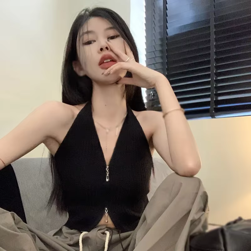 Camisole à col en V pour femme, haut sexy, fermeture éclair, document solide, précieux