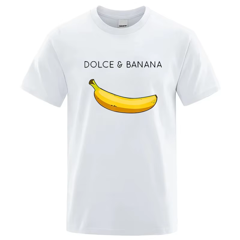 T-shirt d'été à manches courtes et col rond pour homme, 100% coton, de haute qualité, imprimé banane