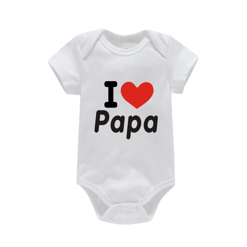 T-shirt barboteuse amusant « I Love Mama & Papa » pour bébé, vêtements de ramper, combinaison triang