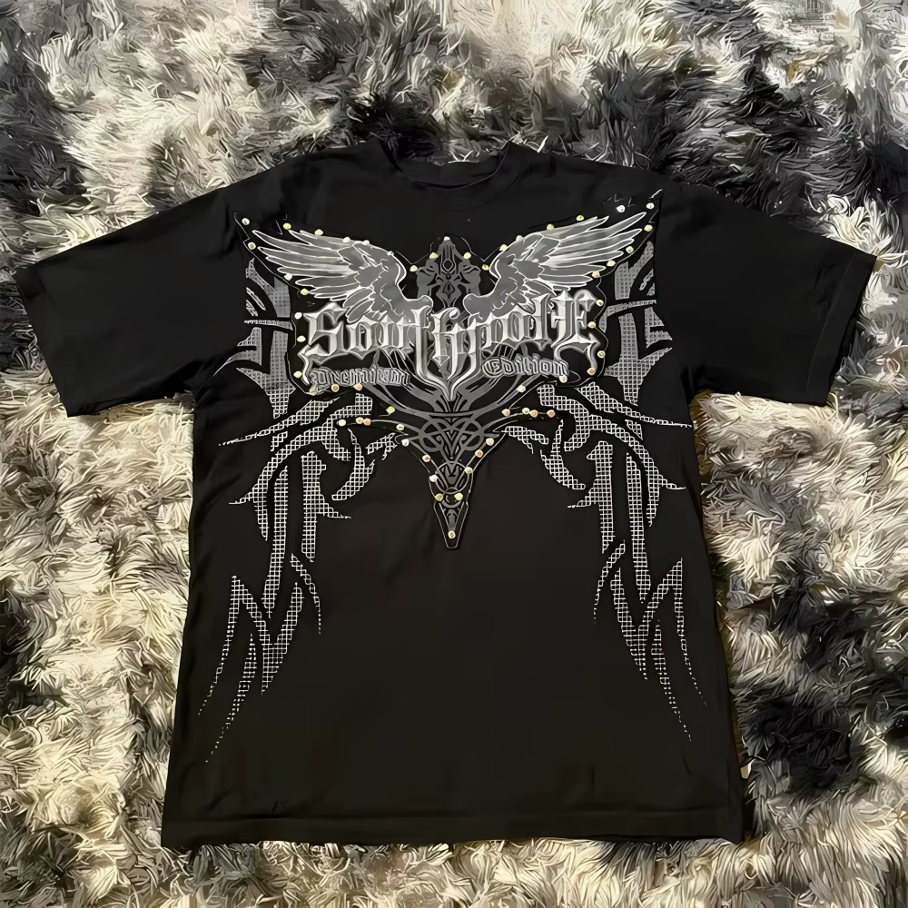 T-shirt col rond pour hommes européens et américains, nouvelle lettre de crâne gothique imprimée, co