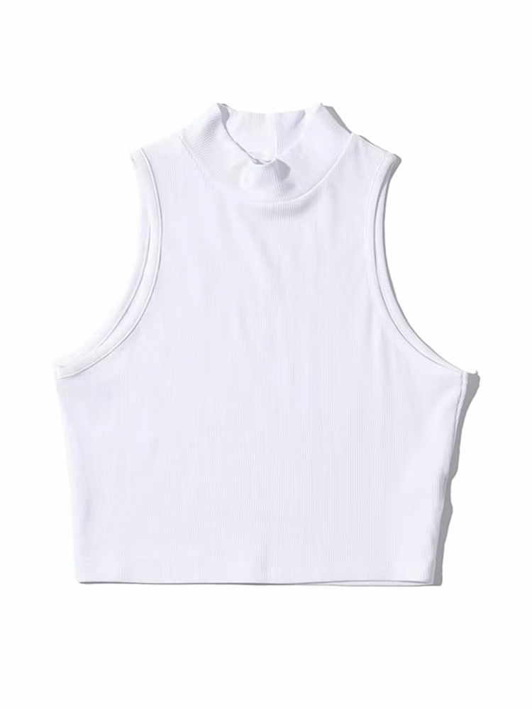 Haut Court sans Manches pour Femme, Col Haut, Blanc, 5 Couleurs, Vêtement à la Mode, Été