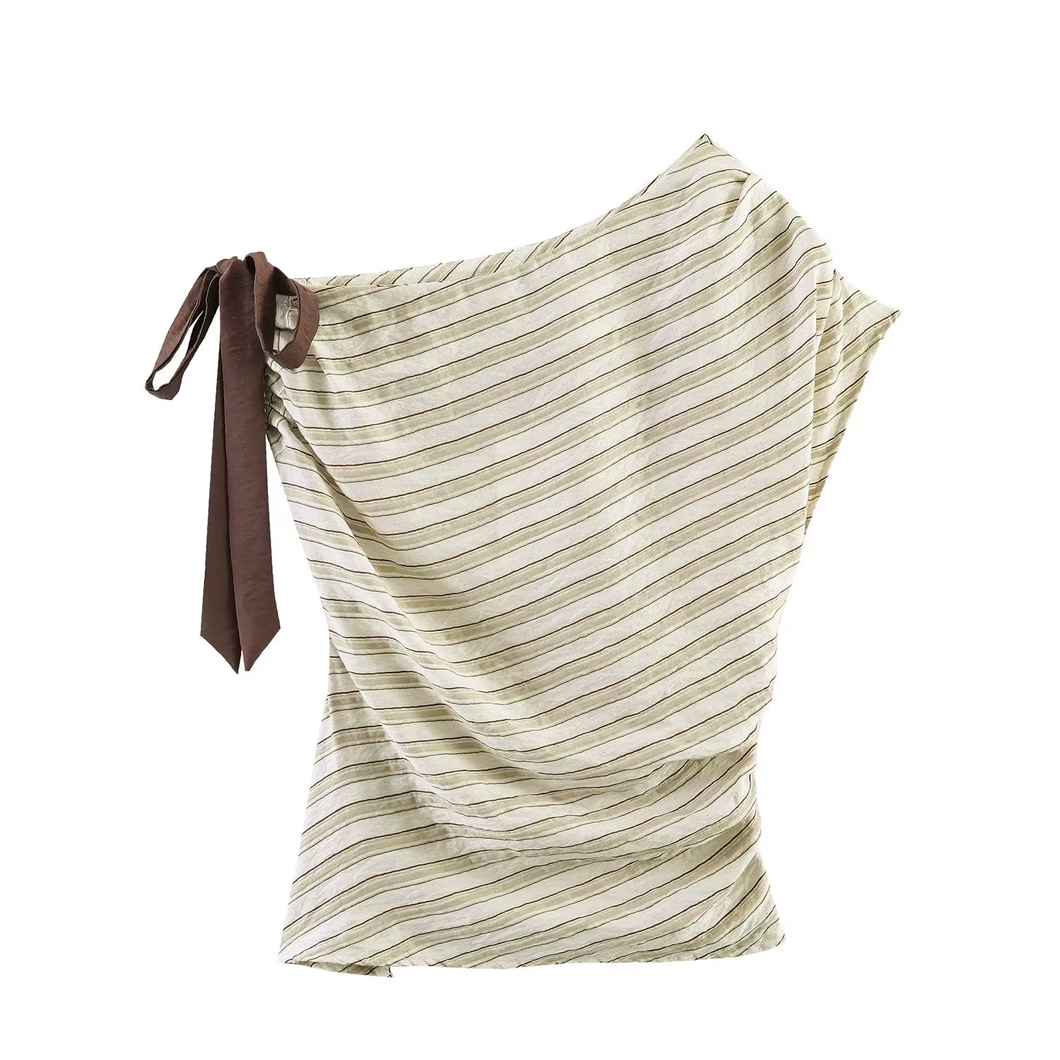 T-shirt pour femme 2026 – Nouvelle collection été, style décontracté, rayé, avec nœud décoratif, asy