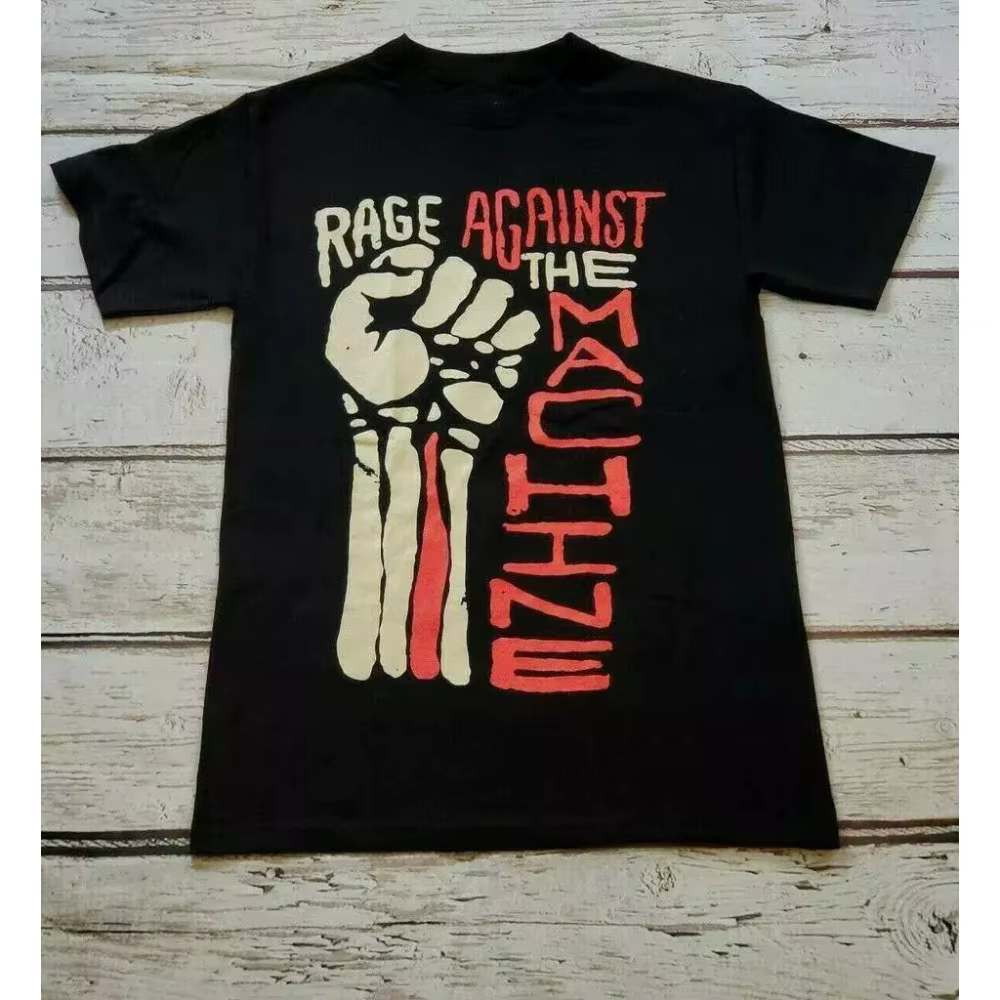 T-shirt unisexe Rage Against The Machine Band Hand Up, T-shirt noir décontracté à col rond en coton,