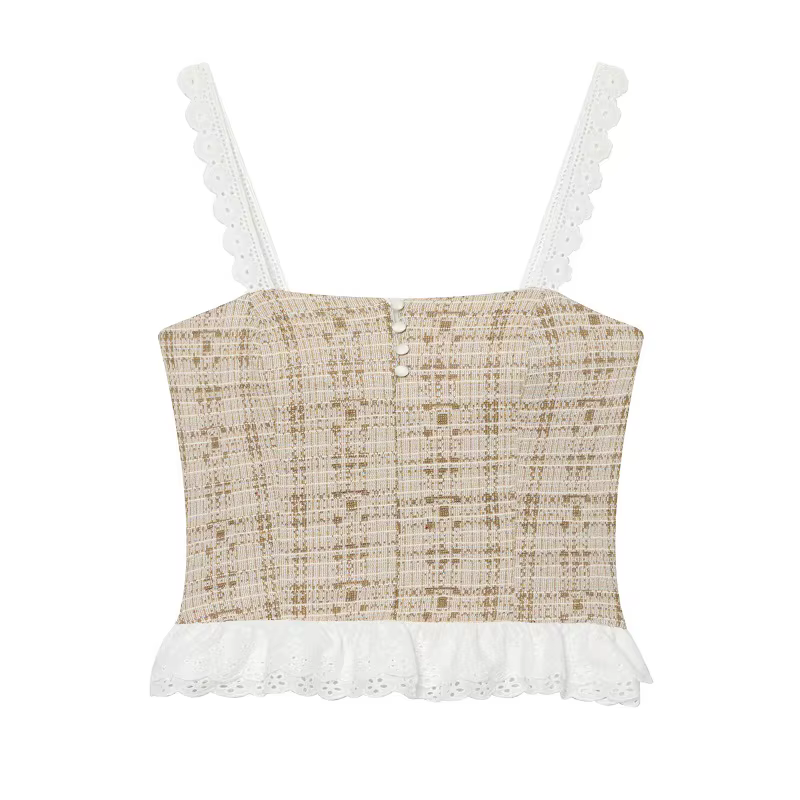 Haut court à volants pour femme, débardeur dos nu texturé, camisole tube, haut de plage à bretelles