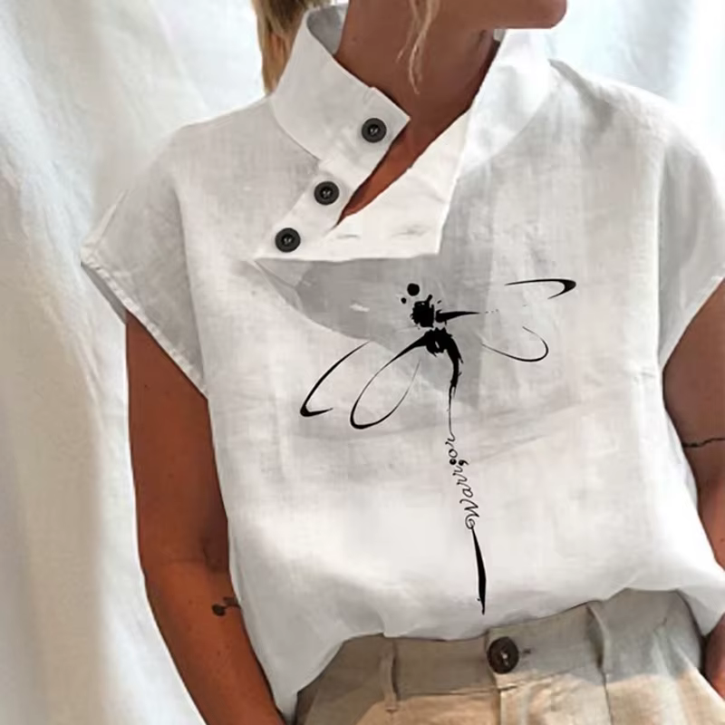 Chemise blanche en coton à manches courtes pour femmes, chemisier vintage, mode élégante, décontract