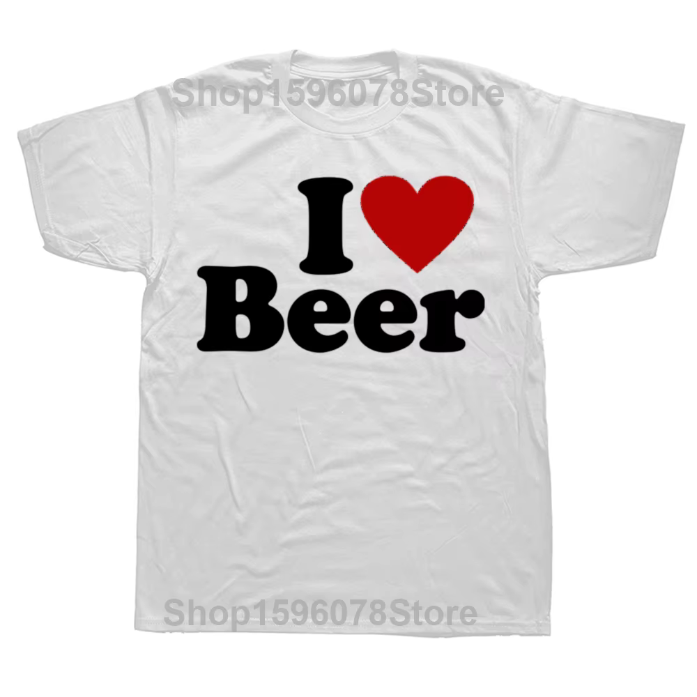 T-shirt graphique drôle I Love Beer Red Coussins pour hommes et femmes, 100% coton, t-shirt décontra