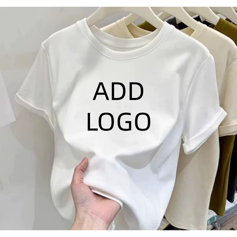 T-shirt en coton personnalisé pour femme, col rond, sexy, pour le bureau, coupe ajustée, basique, dé