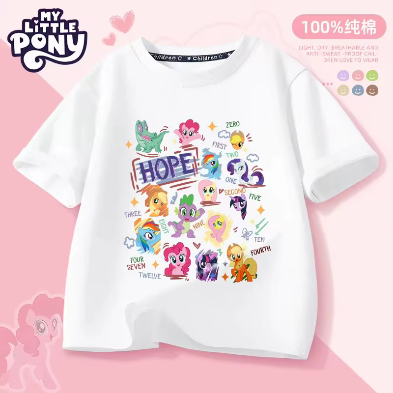 T-shirt d'été My Little Pony 2026, nouveau tissu respirant et frais, imprimé dessin animé, haut déco